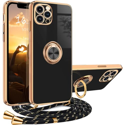 Handykette iPhone 11 Pro Hülle mit Band und Kette, Luxuriös Galvanisierte Silikon Schutzhülle zum Umhängen