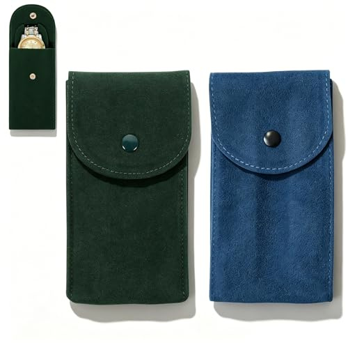 Vastsea 2 Stück Uhrenaufbewahrungstasche, Uhrentasche, Uhr Lagerung Pouch, Doppelseitiger Samt, für Reisen, Outdoor (Grün+Blau)
