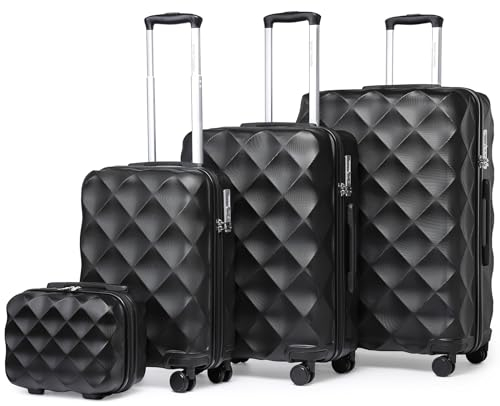 British Traveller Hartschalenkoffer Set Kosmetikkoffer-M-L-XL-Koffersets Reisegepäck-Sets TSA Schloss Koffer Trolleys Handgepäckkoffer Schwarz
