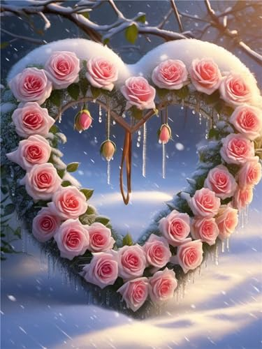 Diamond Painting Set, Diamant Painting Bilder Erwachsene, Kinder DIY Cross Stickerei Malerei Kits, Diamond Painting Weihnachten Malerei Set, Diamond Painting für Wand Dekor (Liebe Rose,32x44in)-Q7