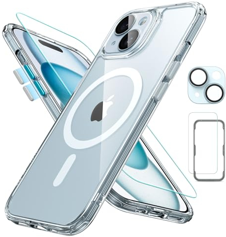 ESR For iPhone 15 Case Set (5-in-1), Translucent Matte Case with Screen Protector and Camera Protection, Compatible with MagSafe, Military Grade Protection, Classic Series, Clear Blue