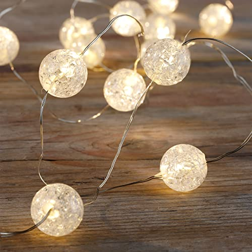 Lex Light Lichterkette 15 LED | cracked Glaskugel Optik | warmweiße 1,5cm Kugel | Silberdraht 10cm Abstand Lampen | Timer Funktion 6/18 Stunden | batteriebetrieben Länge 170cm (cracked Ball, 3)