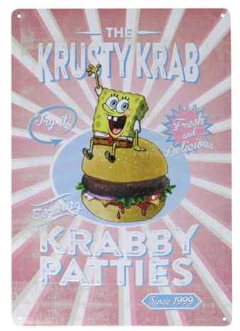 FaNaTtik SpongeBob Schwammkopf Krusty Krab Metallschild, 20 x 30 cm