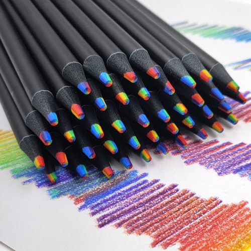 NAROSEBE 30 Stück Regenbogen Buntstifte 7 in 1 Farbe Bleistift Bunter Holzstifte Regenbogenstifte Farbstifte Kinder Mehrfarbig Bleistifte Multi Buntstift für Kunst, Zeichnen, Färben, Skizzieren
