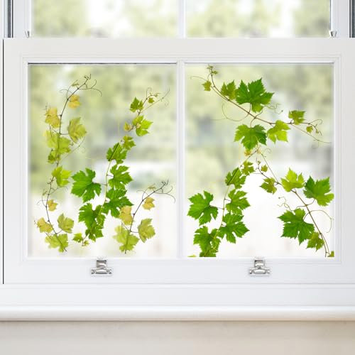 Supzone Fensteraufkleber Grüne Weinblätter Fensterbilder Sommer Frühling Fenster Abziehbilder Hängende Blätter Anti-Kollision Fensterfolie Glastüren Fensterdeko Aufkleber