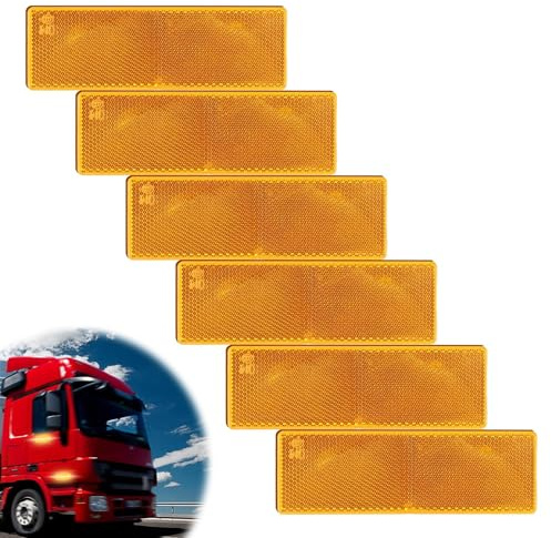 Teuena Confezione da 6 Catarifrangente Adesivi 14,8 * 4,7cm, Rimorchio Riflettori per Camion Catarifrangenti, Auto Moto Riflettori Rettangolare per Pali di Cancelli Camion Camper Roulotte (Arancia)