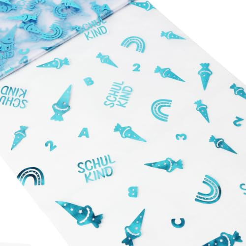 COLOFALLA Extra Breit Blau Gestreift 450cm x 30cm Schulkind Tischläufer Einschulung Deko Schulanfang