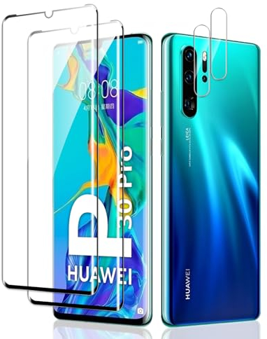 Schutzfolie für Huawei P30 Pro, 2 Stück 3D Vollständige Displayschutz Folie mit 2 Stück Kameraschutz, Panzer Schutz Glas, Sensitive Touch, HD, Blasenfreie, Anti-Kratzer