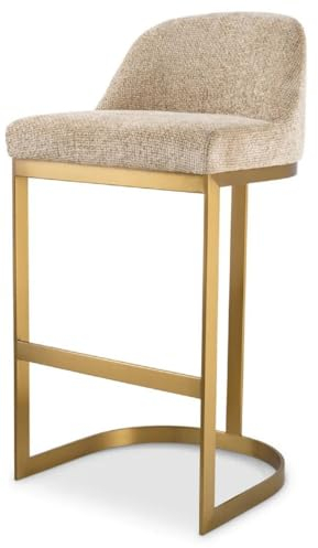Casa Padrino Luxus Barstuhl Sandfarben/Messing 53 x 51 x H. 101 cm - Gepolsterter Edelstahl Barhocker - Bar Möbel - Luxus Möbel - Luxus Qualität