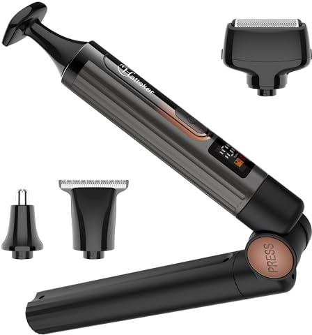 Hatteker Rasoio elettrico da uomo, kit per la cura del corpo, rasoio elettrico per il corpo, regolabarba per viso, braccio, mento, senza fili, con prolunga regolabile, display a LED impermeabile