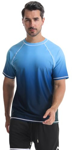 Danfiki Rash Guard da Uomo Running Muta a Maniche Corte T-Shirt a Compressione UPF 50+ Traspirante Asciugatura Veloce Mare Surf Swim Sportiva