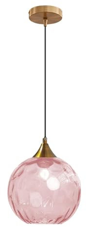 Tropibed Bunt Glaskugel Pendelleuchte, 20cm Wasser-Muster Glas Lampenschirm, Lampenfassung E27 Glas Hängeleuchte Für Küche Schlafzimmer Wohnzimmer Kronleuchter (Rosa)