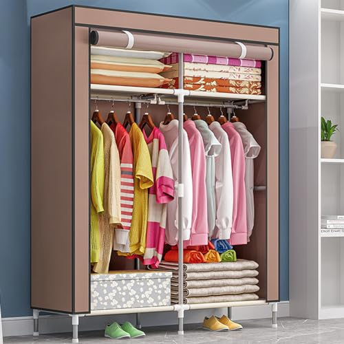 ZCFLWR Tragbarer Kleiderschrank aus Segeltuch, Faltbarer Kleiderschrank, platzsparender begehbarer Kleiderschrank, Kleiderbügel aus Vliesstoff mit Reißverschluss (grau)