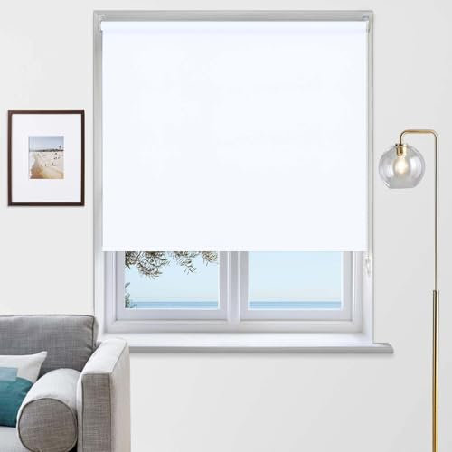 Rehan & CO Blackout Roller Blinds Thermal Insulated Fabric Easy fit Room Darkening window Shades/Blind Included Fittings White (90cm width x 165cm drop)