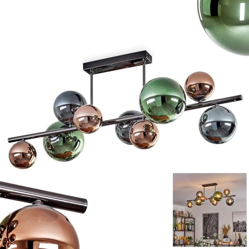 Deckenleuchte Sacoselo, Deckenlampe aus Metall/Glas in Schwarz/Grün/Blau/Kupfer-/Chrom-/Rauchfarben, Leuchte im Vintage/Retro-Design mit Schirmen aus Glas (Ø 10, 12, 15 cm), 9x G9, ohne Leuchtmittel