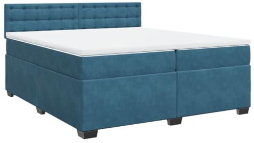 vidaXL Boxspringbett, Polsterbett Bett mit Matratze Matratzenauflage, Bettgestell mit Kopfteil Lattenrost, Doppelbett für Schlafzimmer, Blau 200x200cm Samt