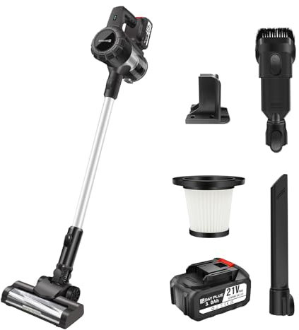 AUTOFU Cordless Vacuum Cleaner 30KPA Up to 45 Minute Run Time Battery Lightweight and Quiet Self-standing Vacuum Cleaner with LED Floor Lights for Carpet, Hardwood Floor, Pet Hair, Black