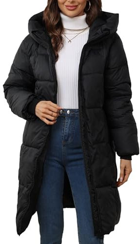 Maeau - Doudoune Longue Hiver Femme Manteau en Duvet à Capuche Légère Imperméable Coupe-vent Veste Duvet Matelassé Chaud Manteau Parka Long Épais - Noir - 2XL