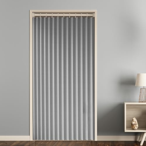 Momooda Türvorhang Blickdicht Magnetische, Grau, 120x240cm | Raumteiler Türvorhang Thermo, Kälteschutz Faltvorhang für unsichtbare Türen und Schränke mit Haken, 1 Stück, 220g/m²