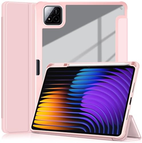 YRH cover per Xiaomi Pad 7 con porta penna 11.2 pollici 2024, [Auto Wake/Sleep] Custodia trasparente per tablet Xiaomi Pad 7 Pro (Rosa)
