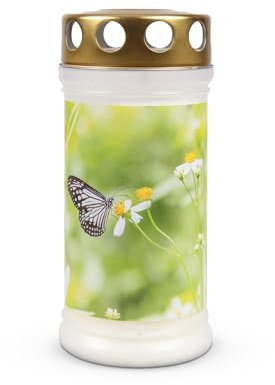 Grabkerze - Tagebrenner 72 Std. Lange Brenndauer, Grablicht mit Motiv (Gänseblümchen) - Trauerkerze für Friedhof Gedenkstätte als Dauerbrenner