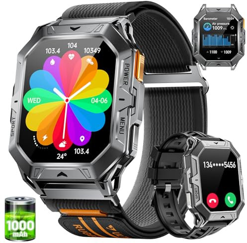 LIGE Reloj Inteligente Hombre, 2.13 AMOLED Militar Smartwatch con Llamadas Bluetooth, 1000mAh Batería grande,100+ Modos Deportivos Pulsera Actividad, 24/7 Pulsómetro/SpO2/Sueño, IP68 para Android iOS