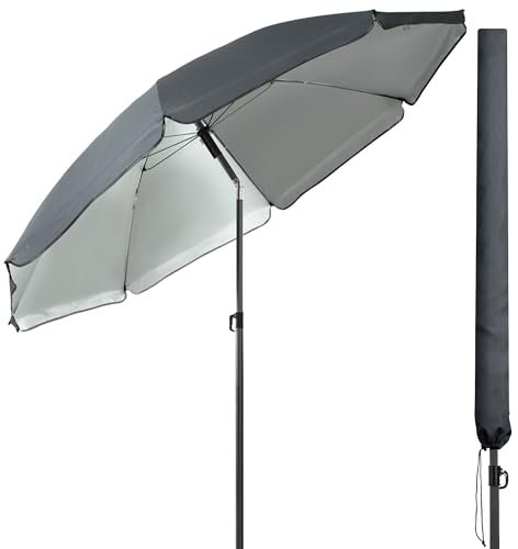4smile SunnyJoy Sonnenschirm mit Schutzhülle, Fb. Anthrazit - Sonnenschirm Strand für zuverlässigen Sonnenschutz Strand UV 50+ - Strandschirm windfest stabil, Marktschirm, Gartenschirm Ø 180 cm
