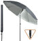 Menz Sonnenschirm Strand UPF 50+, ALL-IN-ONE SET - Sonnenschirm Balkon 180 cm + Schirmhülle + Sonnenschirmhalter Balkongeländer + Bodenhülse + Sonnenschirmständer - Für Balkon, Strand, Garten