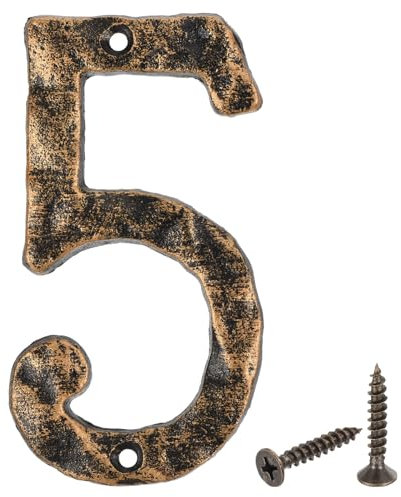sourcing map House Address Number, 5.5 Inch Cast Iron Vintage Wall Number 5 Outside Numbers for Home Street Office Mailbox Sign, Black & Gold