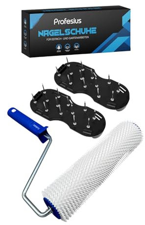 Profesius Entlüftungsroller Set mit Nagelschuhen 25cm Nagelroller mit Nagelschuhen in Universalgröße | Stachellänge 11 mm | Entlüftung von Epoxidharz- und PU-Beschichtungen/Bodenbeschichtung