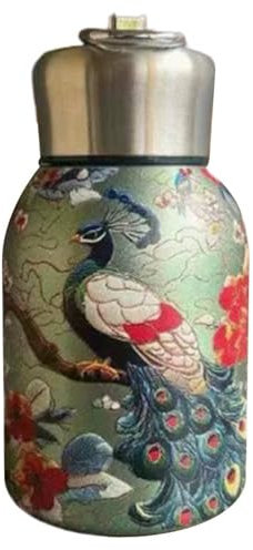 Stylish&Portable Peacock Insulated Water Bottle,300ml Stainless Steel Vintage Floral Tea Thermo Vacuum Flask Hot Cold Drinks Container With Hanging Rings,Built-in Infuser,for Camping Travel(Peacock1)