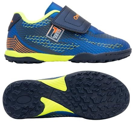 OneTeam Robero Junior TF Kinder-Fußballschuhe für Kunstrasen | strapazierfähiges PU-Obermaterial, Netzfutter, Eva-Einlegesohle, Gummisohle, Klettverschluss, Größe 25