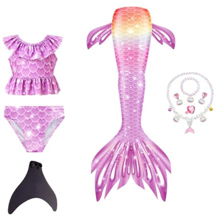 Generisch 5er-Packung Mädchen Monoflossen Mit Ozean-Glitzer-Dekoration Cosplay Perfekt für Pool und Meer,G-120