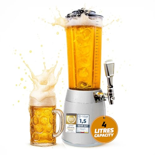 Kult Biersäule 4 Liter - Biertower Trinksäule mit Zapfhahn - Kein Tropfen | XXL Getränkespender mit LED; Eiskühlung & Präzisions-Zapfhahn – Getränkesäule ohne Plastikgeruch – 52 cm - Chrom Optik