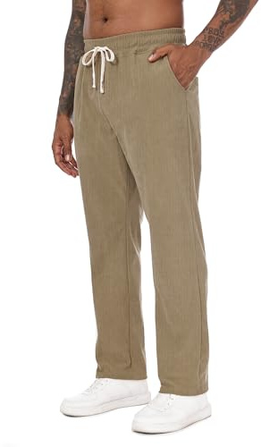 Yageshark - Pantaloni in corduroy da uomo, modello chino, vestibilità regolare - Pantaloni da tempo libero con tasche e cintura elastica per ufficio, città e uso quotidiano, cachi, XXL