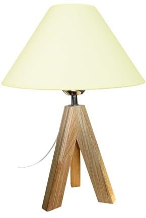 Loxton Lighting Wooden Tripod Table Lamp with 25cm Cotton Coolie Shade, Cream, 37cm Height (Cream)