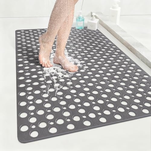 Tapis de douche antidérapant et anti-moisissure : 60 x 90 cm Grand tapis de douche pour bac de douche à l'italienne - Tapis de bain antidérapant en caoutchouc souple pour sol humide - Lavable en