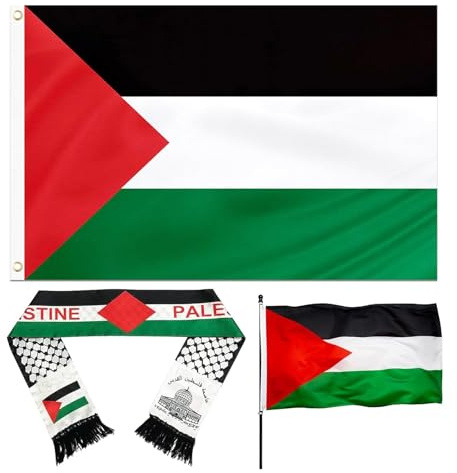 Palestine Flag150 X 90 cm Wetterbeständige Fahne,Palästina Flagge Schal 135 x 14 cm Flaggen Palästinensische Mit Ösen,Wetterfeste Fahnen Für Outdoor Schal Für Männer Frauen Halstuch Geschenk