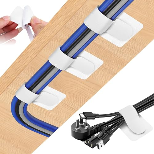 KOVSGQ attache cable adhesif organisateur de cable clips cables 50Pcs cable management bureau clip cable adhesif cable organizer réutilisables pour TV PC ordinateur portable Ethernet bureau (Blanc)