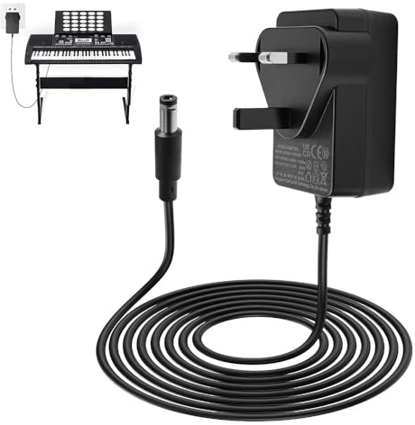 12V Power Adapter for Yamaha Keyboard, piano keyboard charger for yamaha DC/AC 12V 2A Power Supply Charger for PSR DGX YPG YPT DD, EZ, P Series Electronic Piano, 2.5m Cable