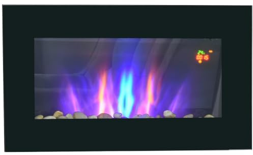 HOMCOM Cheminée Électrique Murale 1000/2000 W Effet Flamme 7 Couleurs Noir | LED Réglable, Cheminée Décorative, Température 15-30℃, Télécommande, Minuterie, Protection Anti-Surchauffe