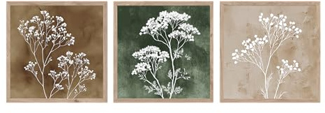 STYLER Bilder Set Floral Imprint 3x 30x30 cm (AUFHÄNGFERTIG) mit hochwertigem Rahmen – Natürliche Eleganz für Ihr Zuhause – Blumen Pflanzen Botanik Boho Skandi Minimalistisch