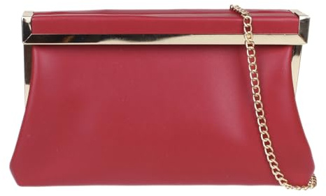 Girly Handbags Damen Clutch mit Metallrahmen, klappbar, Abendtasche, kirschrot, W 27, H 15, D 4 cm (W 11, H 6, D 2 inches)