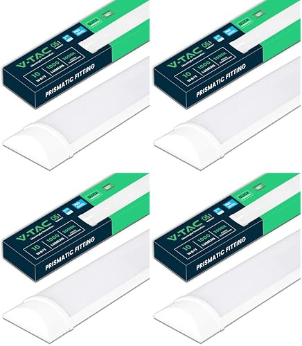 V-TAC Pantalla LED Luminaria 30 CM - 10W - Chip Samsung - Lámpara Rectangular 1200 Lumen IP20 para Pared, Garaje, Tienda - Tubo LED - Plafón LED Lineal - Luz 3000k Blanco Cálido (Paquete de 4)