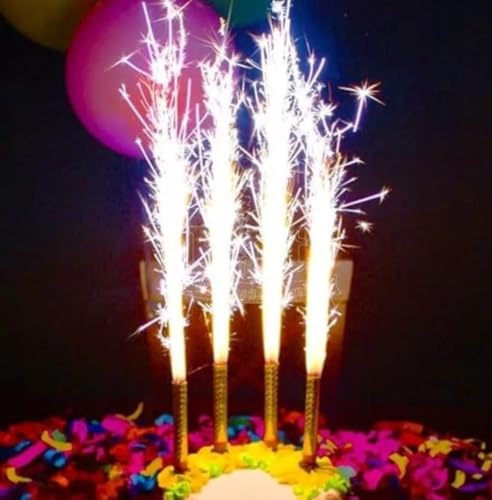 4 Gold Ice Fountain Candles – Sparkling Party Cake Fountain Candles for Birthdays, Weddings & Celebrations – Pack of 4