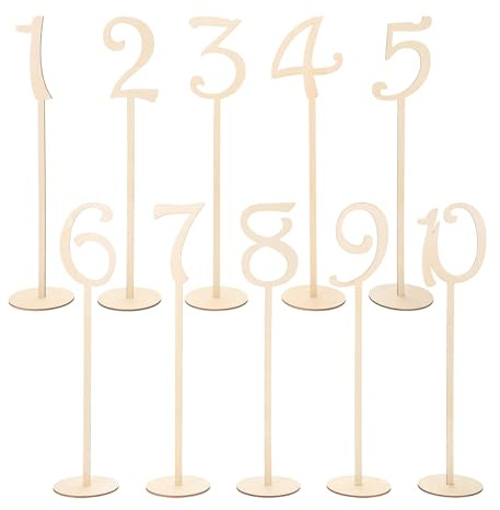 Toyvian Tischnummern 1-10 aus Holz, 10 Stück Rustikale Tischaufsteller mit Ständer Vintage Tischdeko für Hochzeit Gastronomie Geburtstag Taufe Platzkarten-Halter Natur