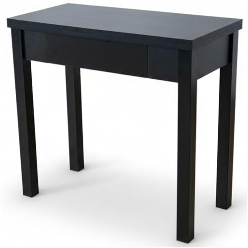 Mesa de Cocina Extensible - Pequeña con Cajón - 80x40 / 80x80 cm (Negro) | Extensible. 40x80 - 80x80