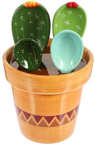 GOOHOCHY Set di Cactus Measuring Spoons in Ceramica Capacità 290ml, Utensili Cucina per Misurare Ingredienti Secchi e Umidi Pratico Supporto per Misurino da Cucina