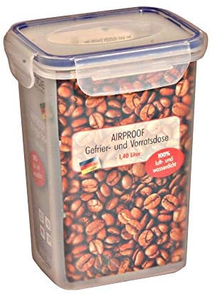 axentia Gefrier-Vorratsdose in Transparent, eckige Butterbrotdose Airproof, temperaturbeständige Brotdose mit 4 praktischen Klapplaschen, Einfrierbare Aufbewahrungsbox mikrowellengeeignet, ca. 1,4 l