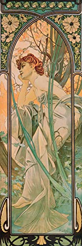 1art1 Alphonse Mucha Poster Die Vier Tageszeiten, Der Abend, 1899 Kunstdruck Bild 91x30 cm